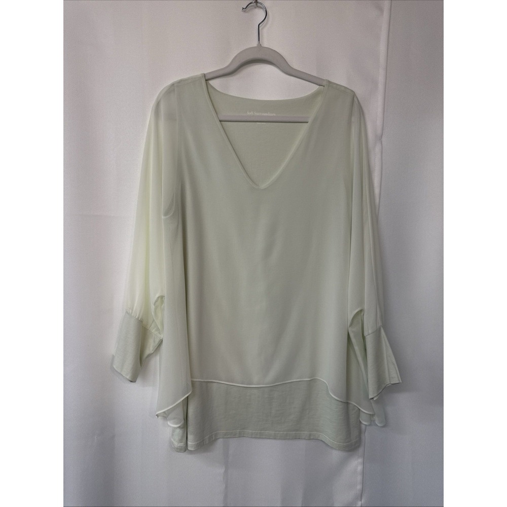 SOFT SURROUNDINGS Mint Pale Green Layered Tunic Women's Sz XL Sheer Top Boho Art